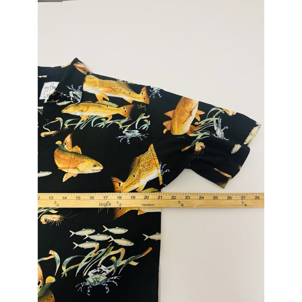 Vintage Guy Harvey By AFCO Bluewater Mens Black Button Up Hawaiian Shirt Aquatic - Picture 3 of 10